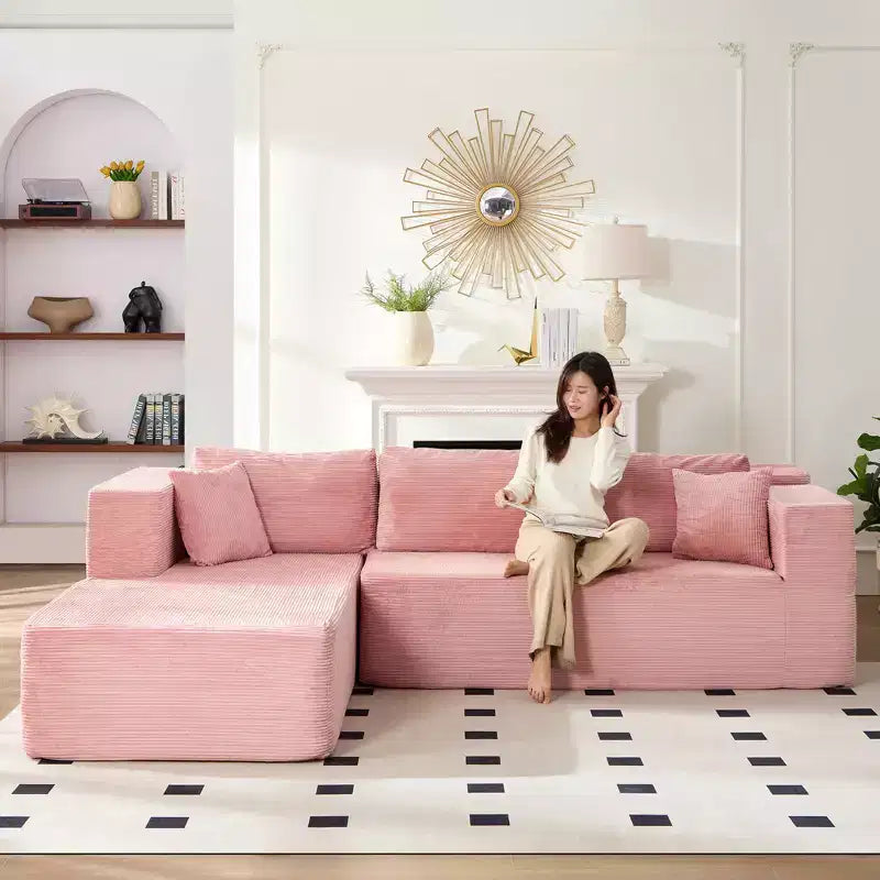 Mjkone 106'' Modern 2-Piece Corduroy Free Combination L-Shaped Sofa Deep Seat,Upholstered Chaise Sectional Sofas With Left Chaise
