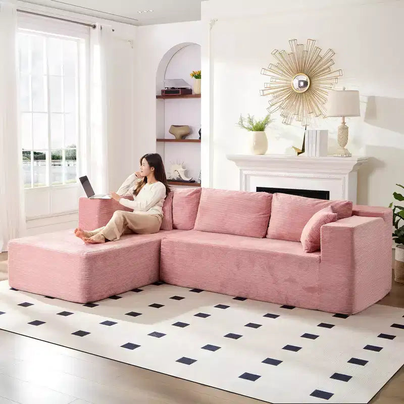Mjkone 106'' Modern 2-Piece Corduroy Free Combination L-Shaped Sofa Deep Seat,Upholstered Chaise Sectional Sofas With Left Chaise