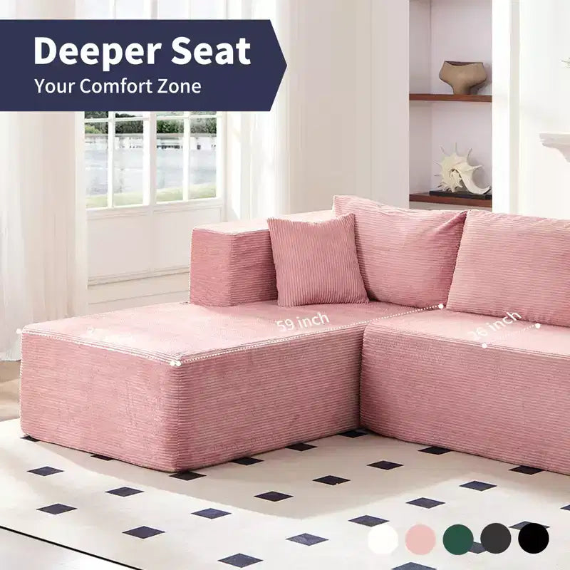 Mjkone 106'' Modern 2-Piece Corduroy Free Combination L-Shaped Sofa Deep Seat,Upholstered Chaise Sectional Sofas With Left Chaise