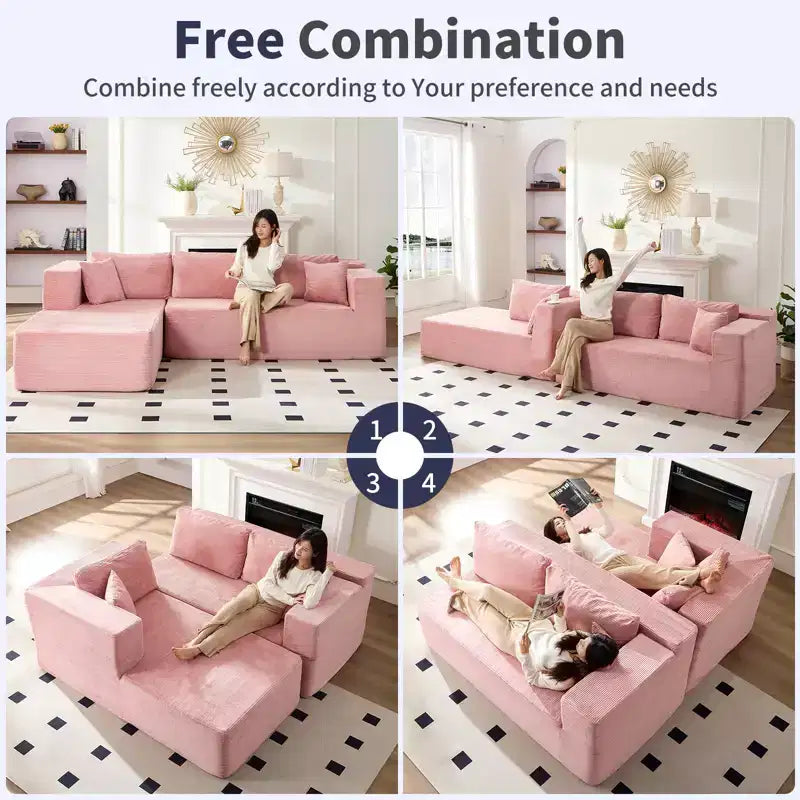 Mjkone 106'' Modern 2-Piece Corduroy Free Combination L-Shaped Sofa Deep Seat,Upholstered Chaise Sectional Sofas With Left Chaise