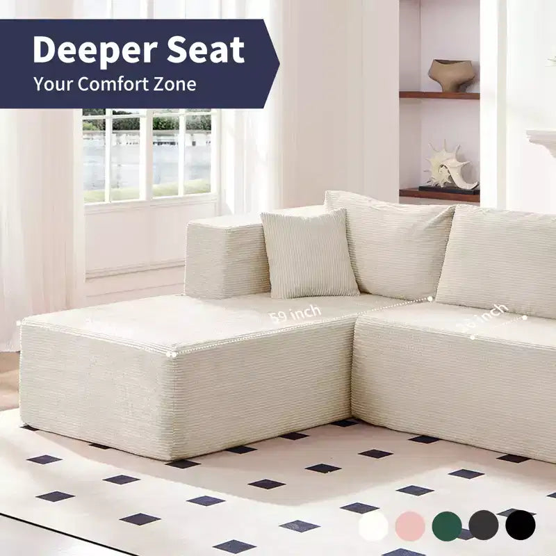 Mjkone 106'' Modern 2-Piece Corduroy Free Combination L-Shaped Sofa Deep Seat,Upholstered Chaise Sectional Sofas With Left Chaise