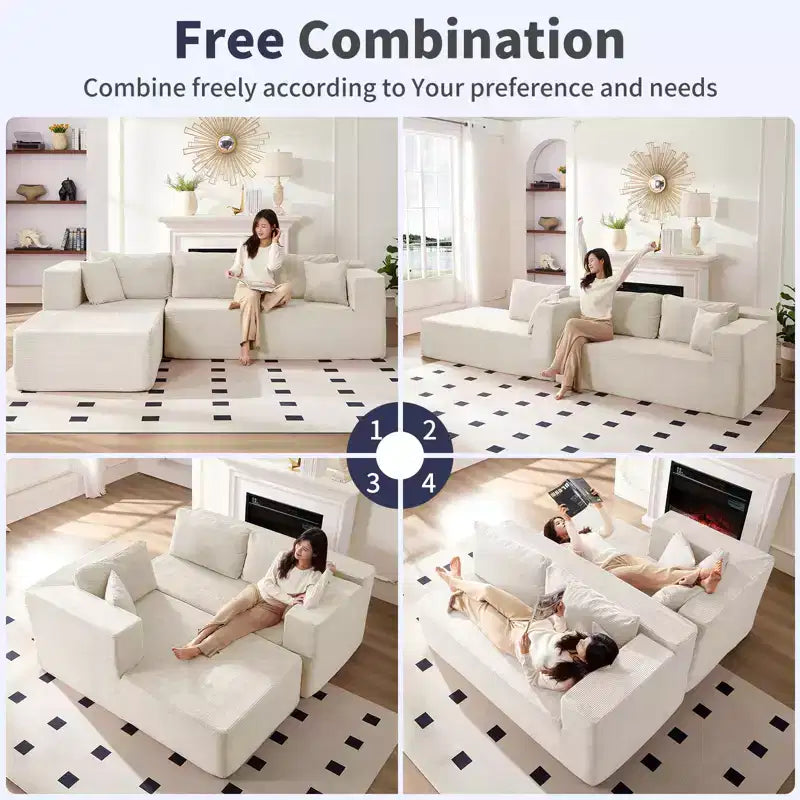 Mjkone 106'' Modern 2-Piece Corduroy Free Combination L-Shaped Sofa Deep Seat,Upholstered Chaise Sectional Sofas With Left Chaise