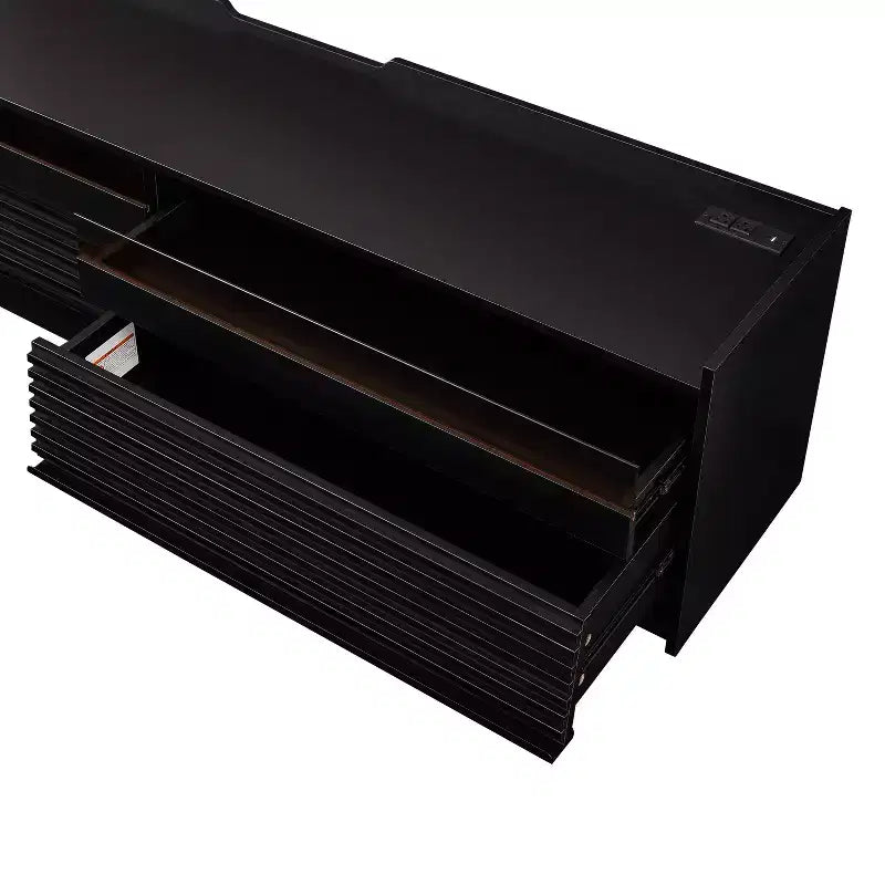 Modern TV Stand TV Console Media Console with 4 Drawer, Charging Ports and Ambient LED Lighting, Natural/Walnut/Black-Christopher Knight Home