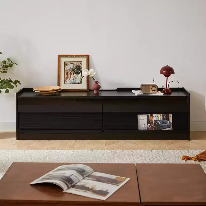 Modern TV Stand TV Console Media Console with 4 Drawer, Charging Ports and Ambient LED Lighting, Natural/Walnut/Black-Christopher Knight Home