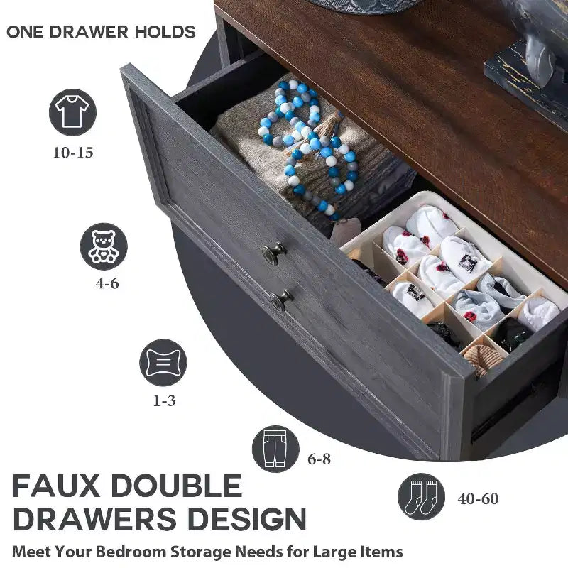 SinCiDo Farmhouse Dresser with 6 Drawer, 58 Wide Vertical Dresser, Drawers Organizer Closet, 2 Different Drawer Sizes for Living Room