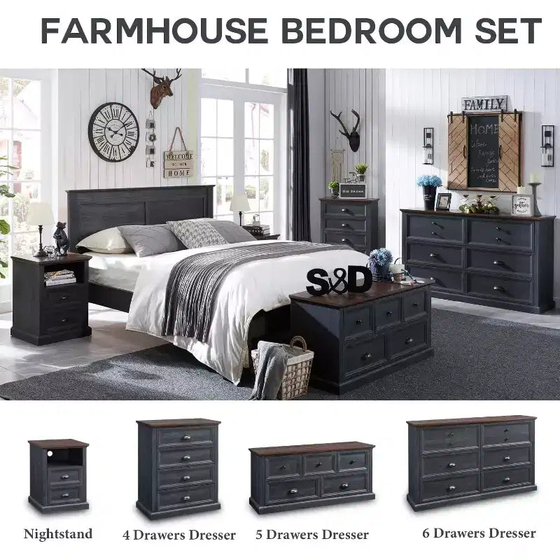 SinCiDo Farmhouse Dresser with 6 Drawer, 58 Wide Vertical Dresser, Drawers Organizer Closet, 2 Different Drawer Sizes for Living Room