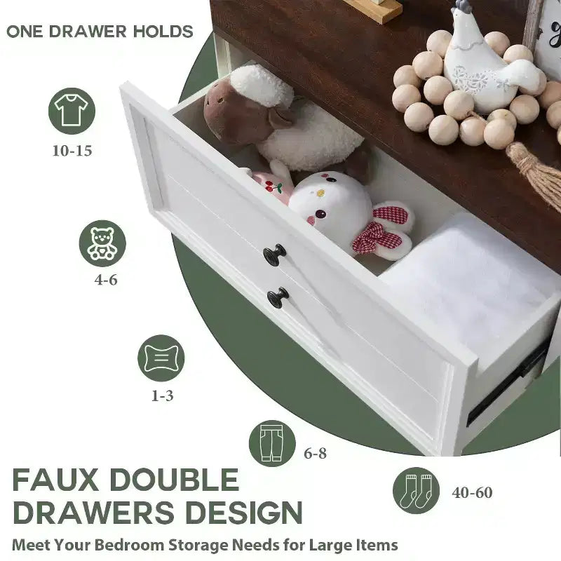 SinCiDo Farmhouse Dresser with 6 Drawer, 58 Wide Vertical Dresser, Drawers Organizer Closet, 2 Different Drawer Sizes for Living Room