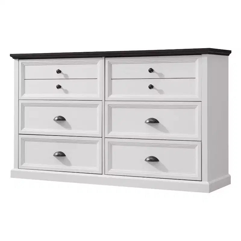 SinCiDo Farmhouse Dresser with 6 Drawer, 58 Wide Vertical Dresser, Drawers Organizer Closet, 2 Different Drawer Sizes for Living Room