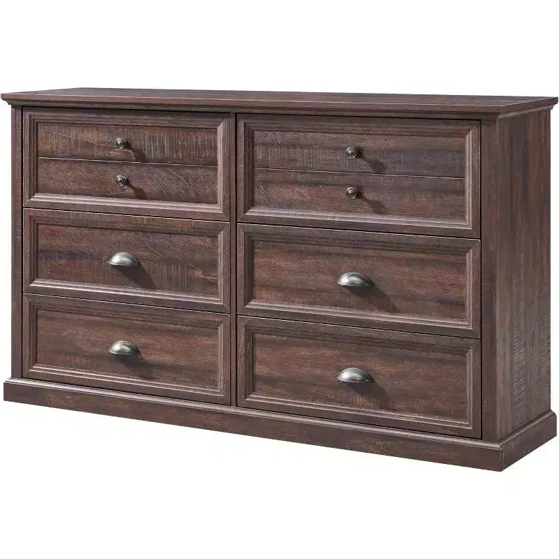 SinCiDo Farmhouse Dresser with 6 Drawer, 58 Wide Vertical Dresser, Drawers Organizer Closet, 2 Different Drawer Sizes for Living Room