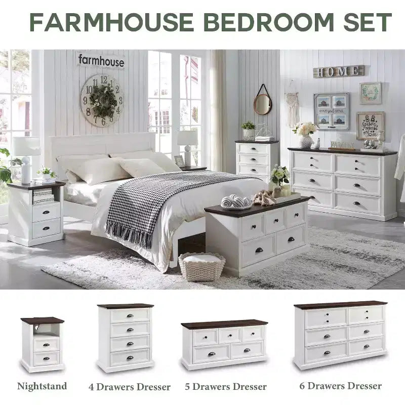SinCiDo Farmhouse Dresser with 6 Drawer, 58 Wide Vertical Dresser, Drawers Organizer Closet, 2 Different Drawer Sizes for Living Room