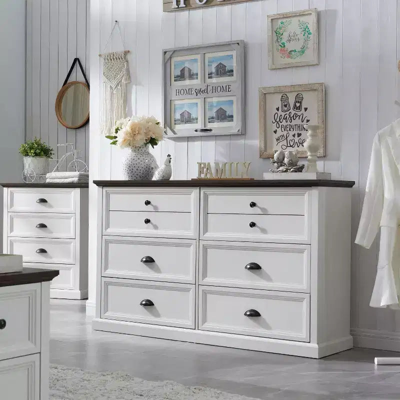 SinCiDo Farmhouse Dresser with 6 Drawer, 58 Wide Vertical Dresser, Drawers Organizer Closet, 2 Different Drawer Sizes for Living Room