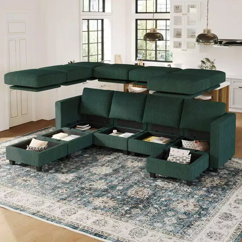 Belffin Modular Sectional Couch with Storage Ottoman U Shaped Corduroy Sectional Sofa with Chaise Convertible Modern Sectional Sofa Couch
