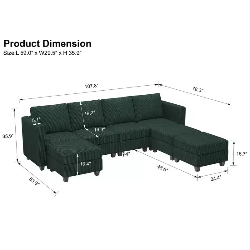 Belffin Modular Sectional Couch with Storage Ottoman U Shaped Corduroy Sectional Sofa with Chaise Convertible Modern Sectional Sofa Couch