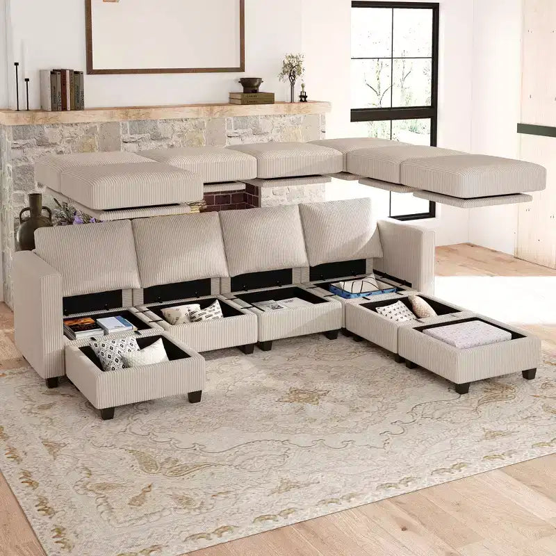 Belffin Modular Sectional Couch with Storage Ottoman U Shaped Corduroy Sectional Sofa with Chaise Convertible Modern Sectional Sofa Couch