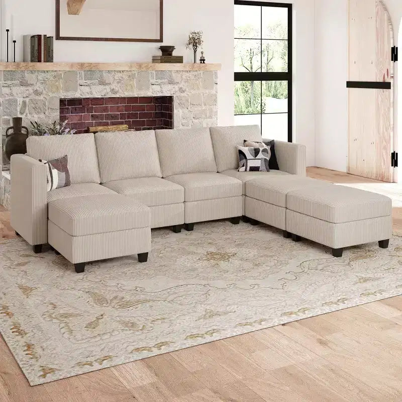 Belffin Modular Sectional Couch with Storage Ottoman U Shaped Corduroy Sectional Sofa with Chaise Convertible Modern Sectional Sofa Couch