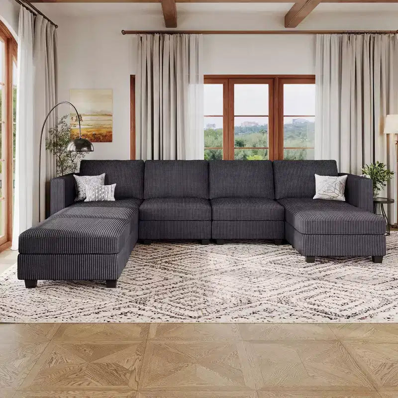 Belffin Modular Sectional Couch with Storage Ottoman U Shaped Corduroy Sectional Sofa with Chaise Convertible Modern Sectional Sofa Couch