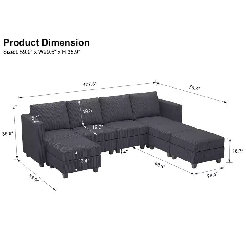 Belffin Modular Sectional Couch with Storage Ottoman U Shaped Corduroy Sectional Sofa with Chaise Convertible Modern Sectional Sofa Couch