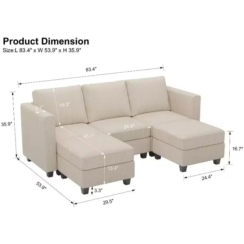 Belffin Modular Sectional Sleeper Sofa with Storage Ottoman, Corduroy Luxury Sectional Sofa with Chaise Convertible Modern Sectional for Living Room