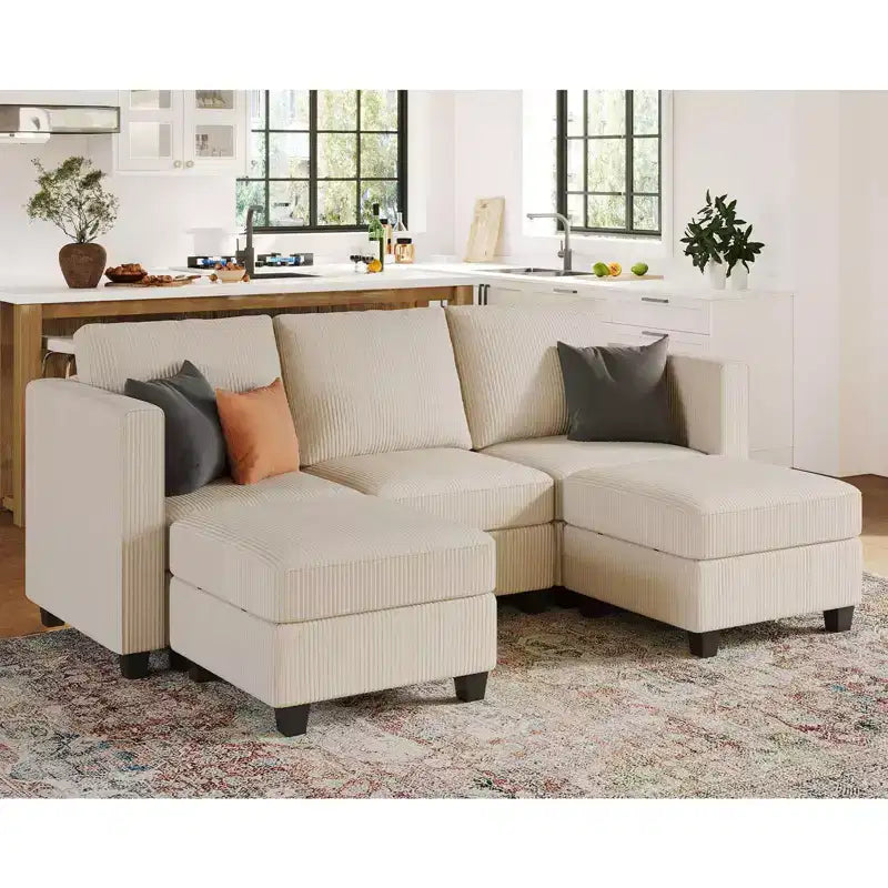 Belffin Modular Sectional Sleeper Sofa with Storage Ottoman, Corduroy Luxury Sectional Sofa with Chaise Convertible Modern Sectional for Living Room
