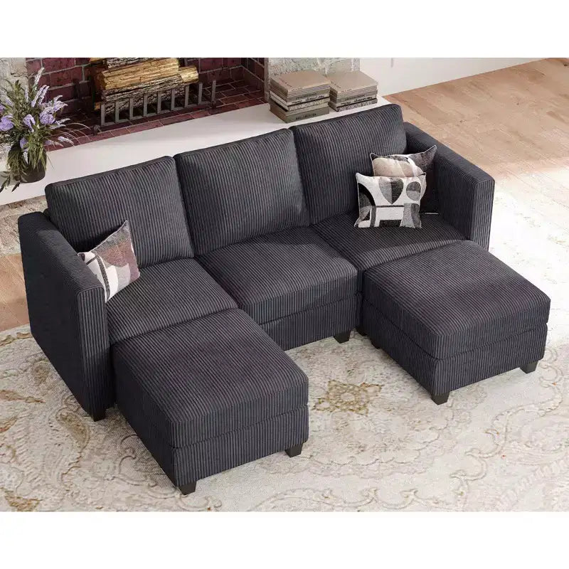 Belffin Modular Sectional Sleeper Sofa with Storage Ottoman, Corduroy Luxury Sectional Sofa with Chaise Convertible Modern Sectional for Living Room