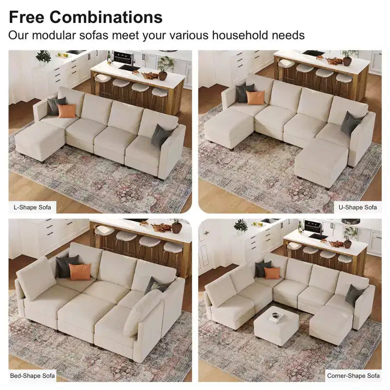 Belffin Modular Sectional Sleeper Sofa with Storage Ottoman, Corduroy Luxury Sectional Sofa with Chaise Convertible Modern Sectional for Living Room