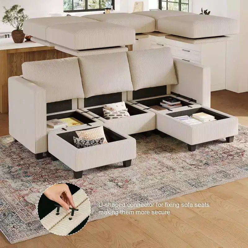 Belffin Modular Sectional Sleeper Sofa with Storage Ottoman, Corduroy Luxury Sectional Sofa with Chaise Convertible Modern Sectional for Living Room