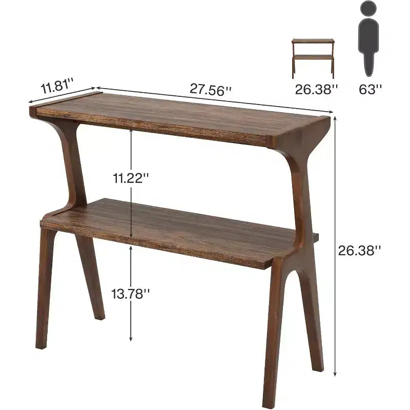 Table d'appoint à 2 niveaux Lantine, table d'appoint de canapé étroite avec étagère de rangement, marron rustique