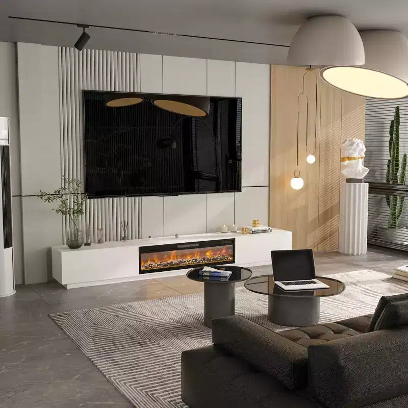 Meuble TV moderne et minimaliste Famapy, meuble multimédia avec tiroirs et étagères ouvertes