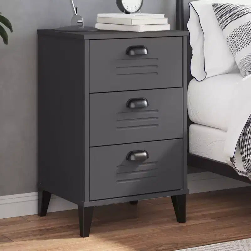 vidaXL Bedside Cabinet Accent End Table Bedroom Furniture Engineered Wood - White Anthracite Gray