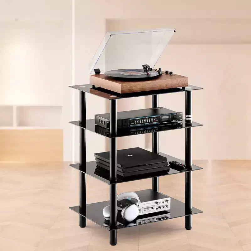 Meuble TV 4 étages VEVOR, meuble audio/vidéo avec étagères en verre trempé renforcé pour lecteurs DVD/décodeurs/consoles de jeux, hauteur réglable