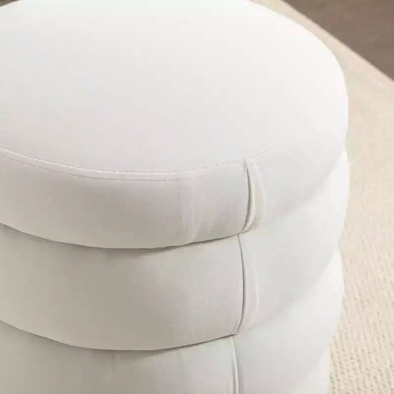 Repose-pieds rond pouf en velours doux, ivoire