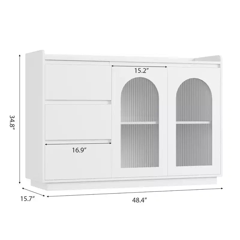 Bahut de Rangement avec Porte Vitrée, Armoire de Rangement Moderne avec Lumières LED et Étagères Réglables pour Salon, Salle à Manger, Blanc
