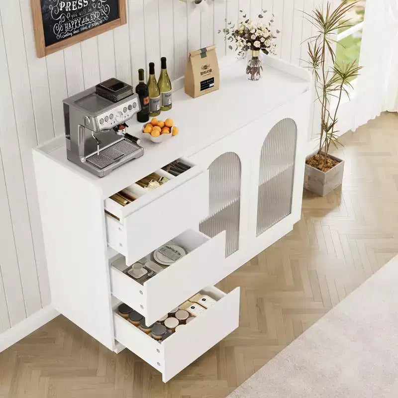 Bahut de Rangement avec Porte Vitrée, Armoire de Rangement Moderne avec Lumières LED et Étagères Réglables pour Salon, Salle à Manger, Blanc
