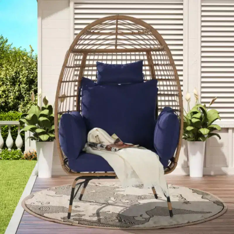 Fauteuil œuf en osier, Fauteuil œuf en rotin intérieur/extérieur, Grands fauteuils œuf surdimensionnés 600 lb avec coussin et oreiller