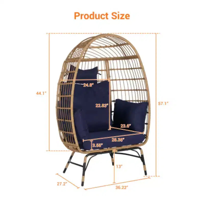Fauteuil œuf en osier, Fauteuil œuf en rotin intérieur/extérieur, Grands fauteuils œuf surdimensionnés 600 lb avec coussin et oreiller