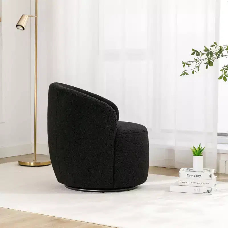 Fauteuil d'appoint pivotant en tissu velours avec anneau en métal thermolaqué noir, bleu