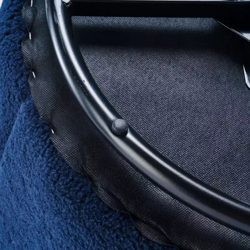 Fauteuil d'appoint pivotant en tissu velours avec anneau en métal thermolaqué noir, bleu