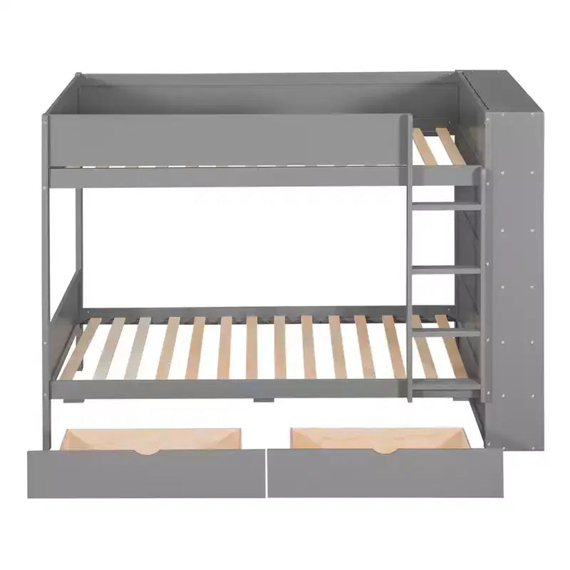 Twin Over Twin/Full Over Full Bunk Bed with 2 Drawers and Multi-Layer Cabinet, Space-Saving Storage Solution, White/Gray - ModernLuxe