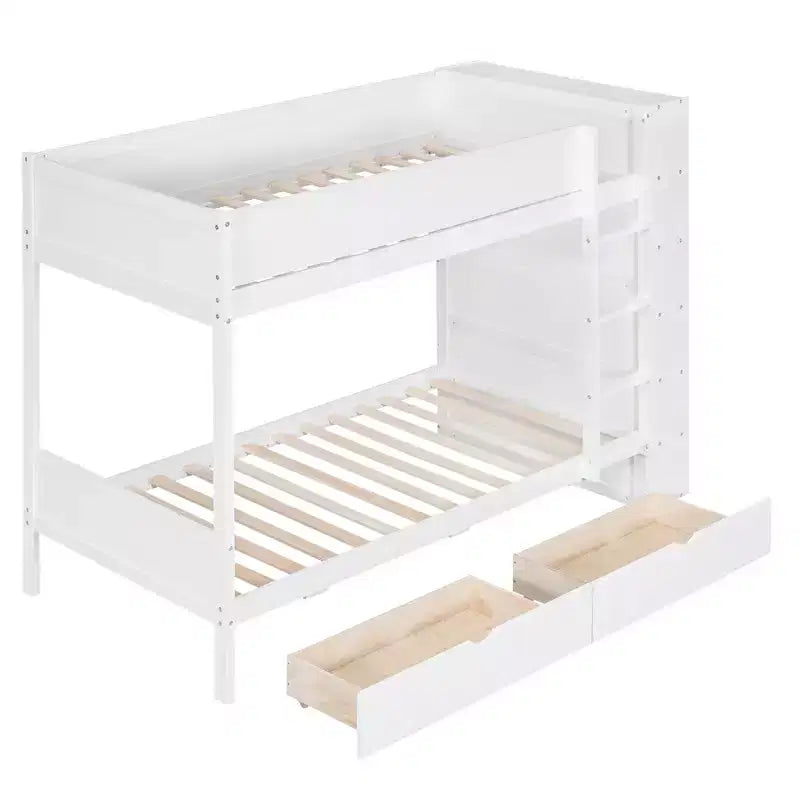 Twin Over Twin/Full Over Full Bunk Bed with 2 Drawers and Multi-Layer Cabinet, Space-Saving Storage Solution, White/Gray - ModernLuxe