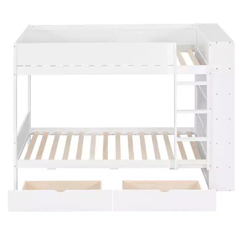 Twin Over Twin/Full Over Full Bunk Bed with 2 Drawers and Multi-Layer Cabinet, Space-Saving Storage Solution, White/Gray - ModernLuxe