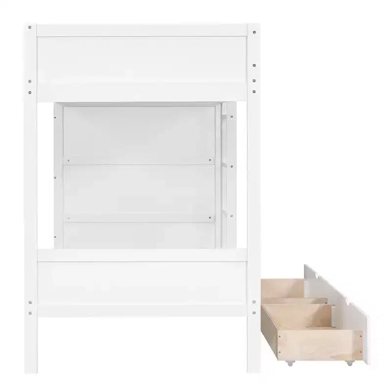 Twin Over Twin/Full Over Full Bunk Bed with 2 Drawers and Multi-Layer Cabinet, Space-Saving Storage Solution, White/Gray - ModernLuxe