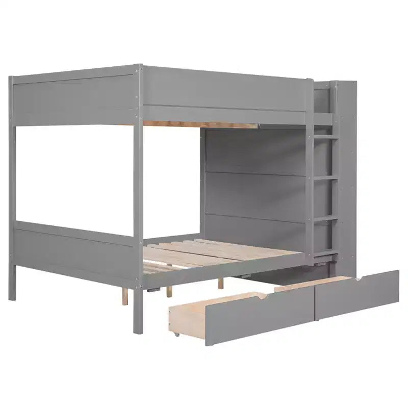 Twin Over Twin/Full Over Full Bunk Bed with 2 Drawers and Multi-Layer Cabinet, Space-Saving Storage Solution, White/Gray - ModernLuxe