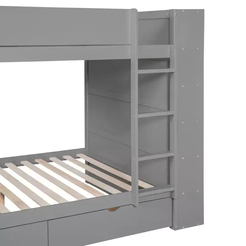 Twin Over Twin/Full Over Full Bunk Bed with 2 Drawers and Multi-Layer Cabinet, Space-Saving Storage Solution, White/Gray - ModernLuxe