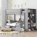 Twin Over Twin/Full Over Full Bunk Bed with 2 Drawers and Multi-Layer Cabinet, Space-Saving Storage Solution, White/Gray - ModernLuxe