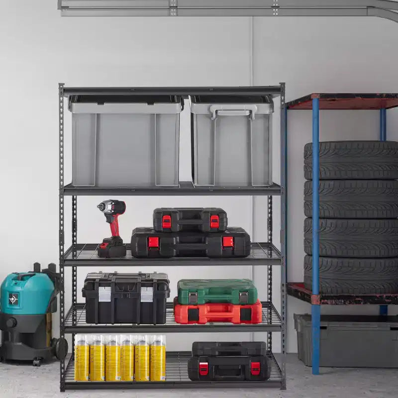 Étagère de rangement VEVOR, 5 niveaux réglables, capacité de 907 kg, étagères de garage robustes, organisateur en métal, étagère grillagée