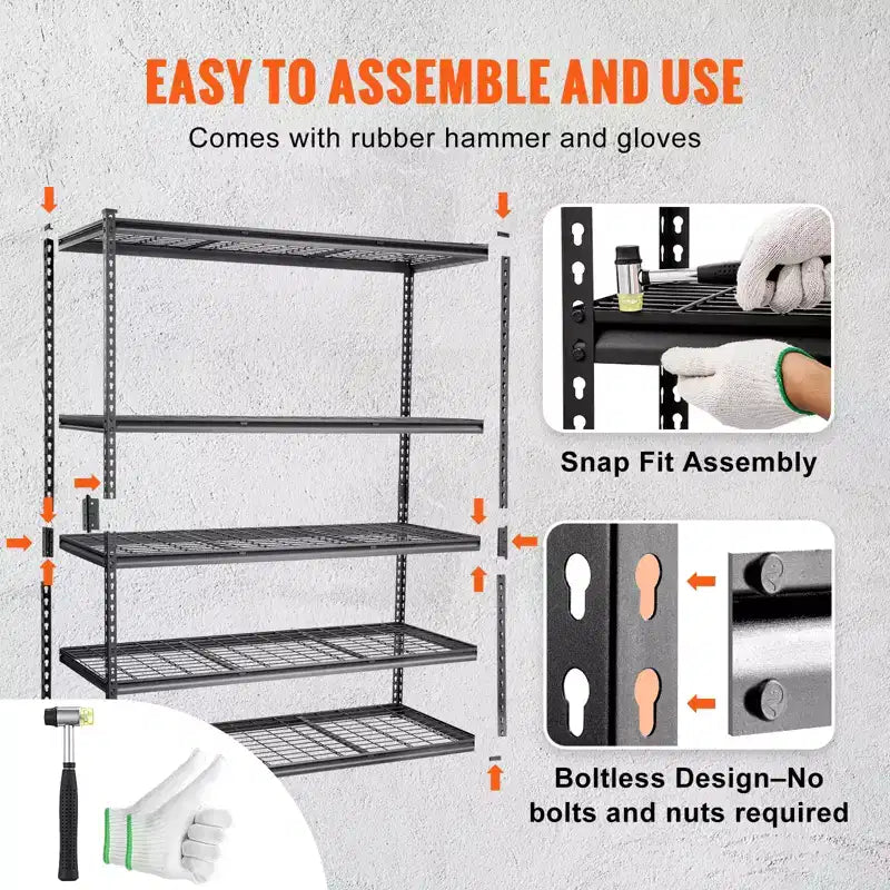 Étagère de rangement VEVOR, 5 niveaux réglables, capacité de 907 kg, étagères de garage robustes, organisateur en métal, étagère grillagée