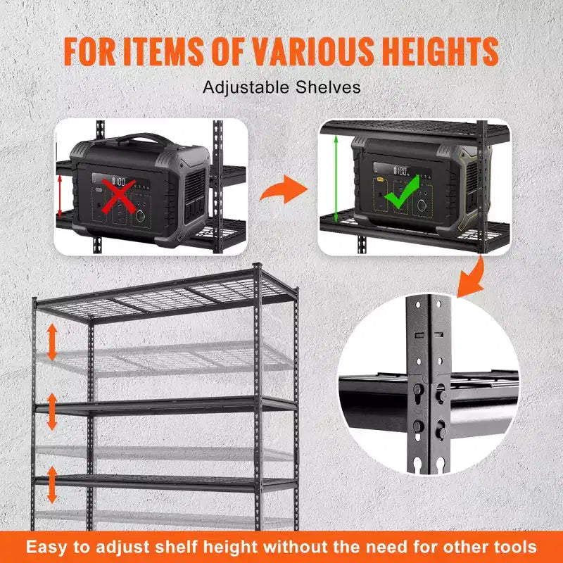 Étagère de rangement VEVOR, 5 niveaux réglables, capacité de 907 kg, étagères de garage robustes, organisateur en métal, étagère grillagée