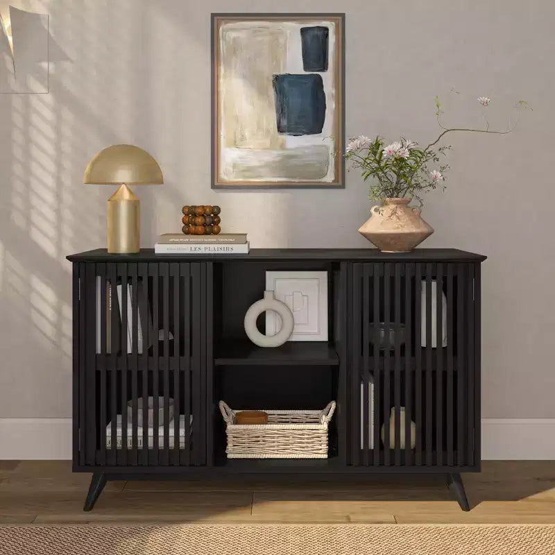 Plank+Beam Mid Century Modern Solid Wood Sideboard with 2 Doors, 49 TV Stand for Living Room