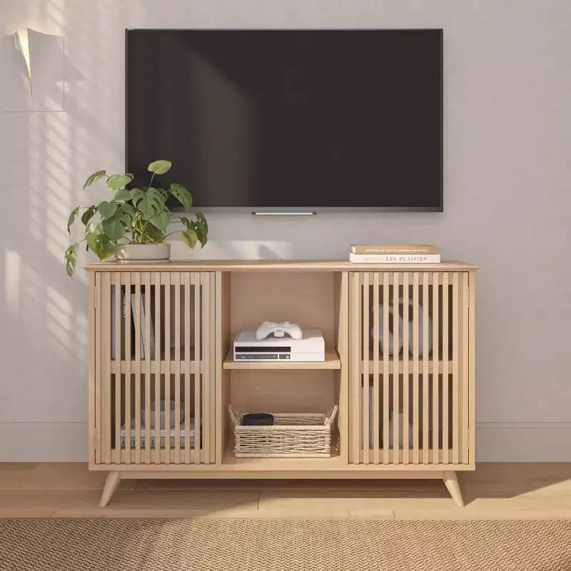 Plank+Beam Mid Century Modern Solid Wood Sideboard with 2 Doors, 49 TV Stand for Living Room