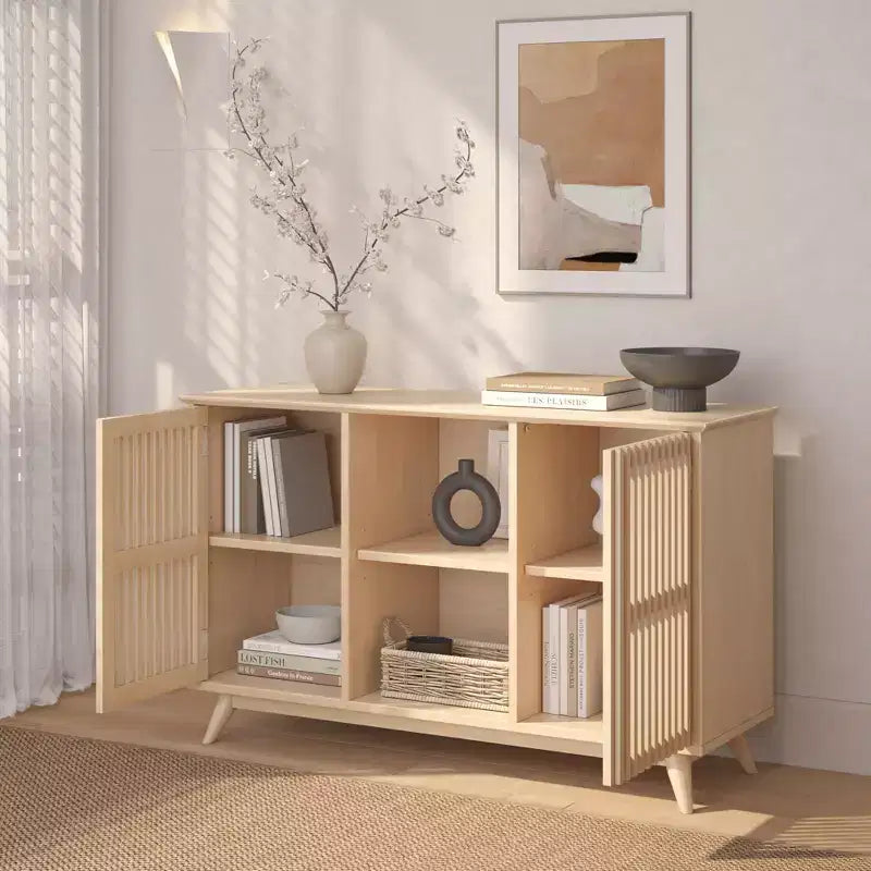 Plank+Beam Mid Century Modern Solid Wood Sideboard with 2 Doors, 49 TV Stand for Living Room